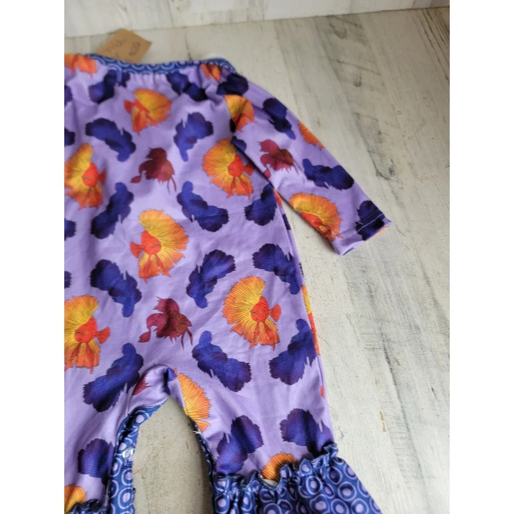 Pete Lucy 3-6 months purple fish romper baby outfit unique apparel